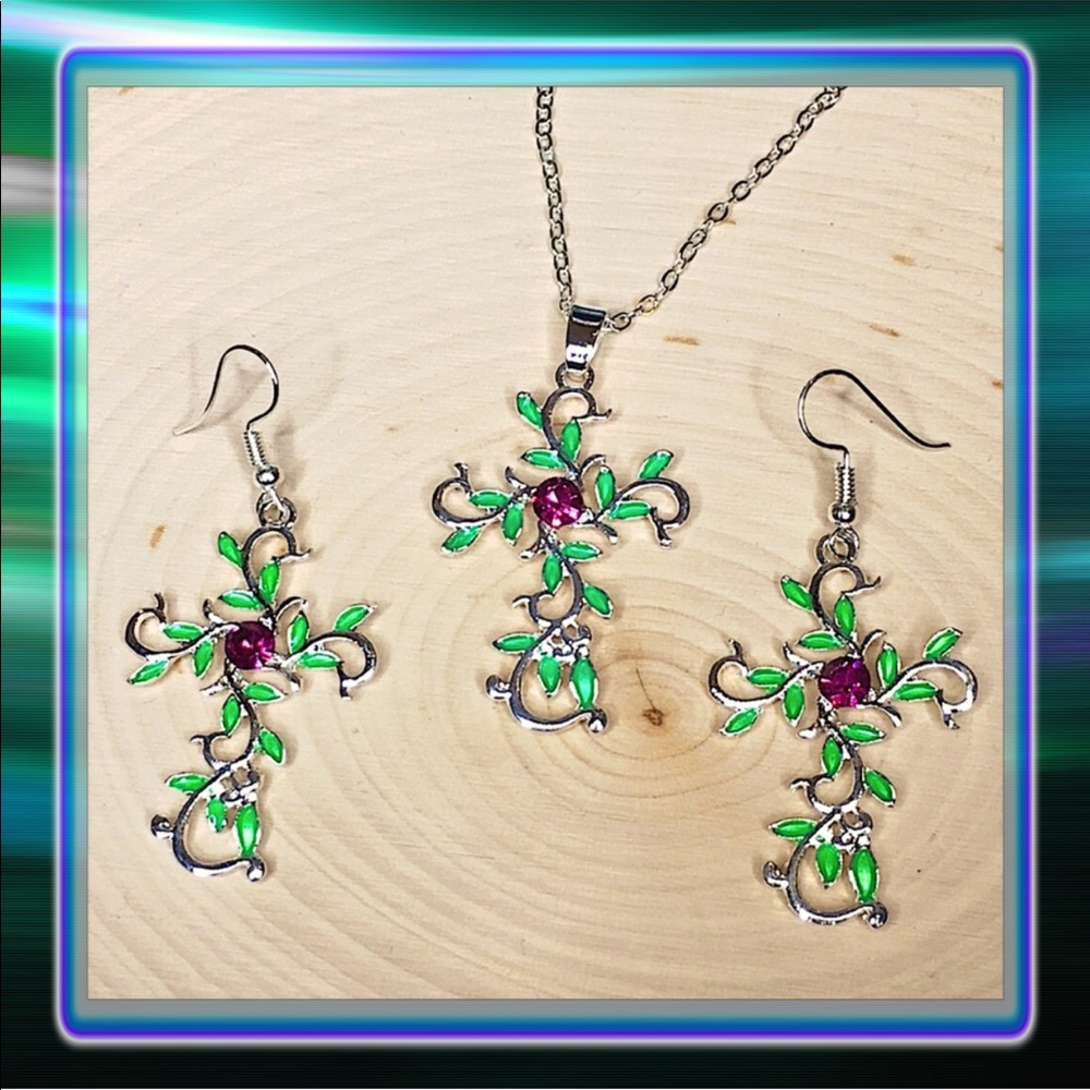 CROSS EARRINGS AND NECKLACE SET ( S1 ) - Picture 4 of 10